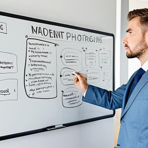 Home 4 A professional individual, fully clothed in a modest business suit, stands thoughtfully in a bright, modern office. They are engaged with a large, clean whiteboard, where complex, abstract problems on one side are visually transforming into clear, organized flowcharts and mind maps on the other. The image captures a moment of breakthrough and clarity, with a sense of calm and order emerging from visual thinking. Perfect anatomy, correct proportions, natural pose, well-formed hands, proper finger count, natural body proportions. Professional photography, high-resolution, sharp focus. Safe for work, appropriate content, fully clothed, professional.