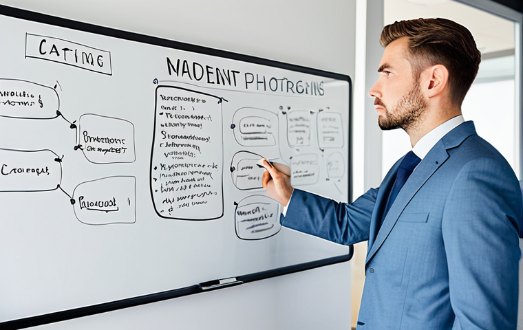 A professional individual, fully clothed in a modest business suit, stands thoughtfully in a bright, modern office. They are engaged with a large, clean whiteboard, where complex, abstract problems on one side are visually transforming into clear, organized flowcharts and mind maps on the other. The image captures a moment of breakthrough and clarity, with a sense of calm and order emerging from visual thinking. Perfect anatomy, correct proportions, natural pose, well-formed hands, proper finger count, natural body proportions. Professional photography, high-resolution, sharp focus. Safe for work, appropriate content, fully clothed, professional.