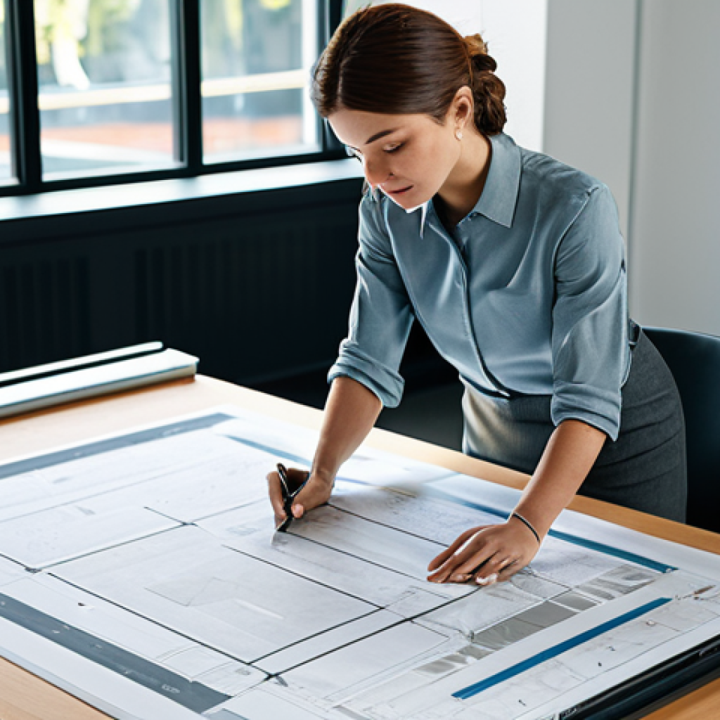 Modern Architect**

"A professional female architect in a modest, stylish office outfit, reviewing blueprints on a large drafting table in a sunlit modern office. Fully clothed, appropriate attire, safe for work, perfect anatomy, natural proportions, professional photography, high resolution."

**