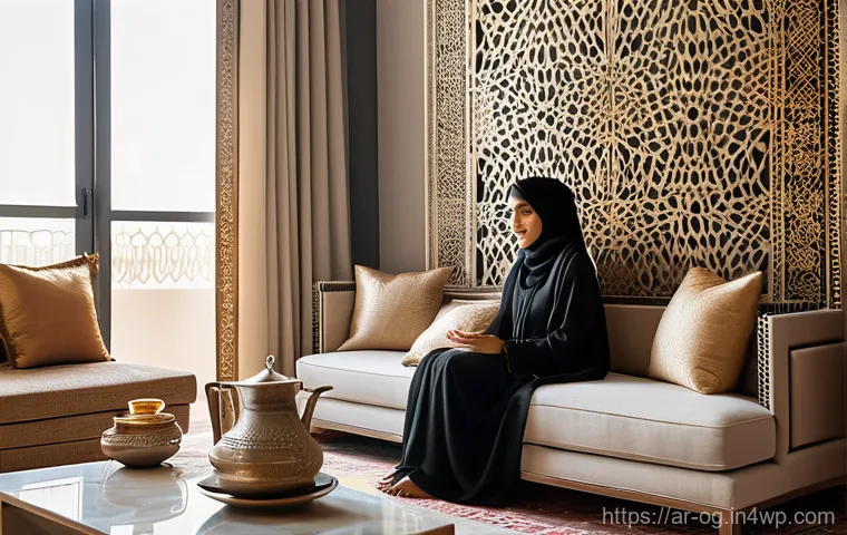 시각적 사고를 활용한 마케팅 전략 - **Prompt: A serene and inviting living room in a modern Arab home, bathed in warm, soft morning ligh...