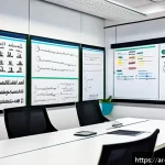 Home 23 시각적 사고를 활용한 스케치 노트 기법 - A visually rich workspace featuring an Arabic-speaking professional organizing ideas with colorful m...